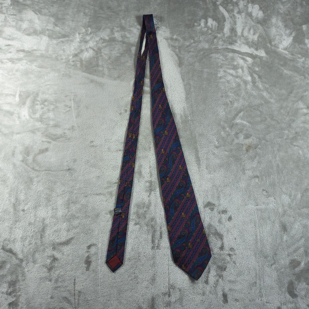 Vintage Gucci Tie Mens 56x3.5 Blue Paisley Equestrian Horse Silk Made In Italy - Picture 5 of 8